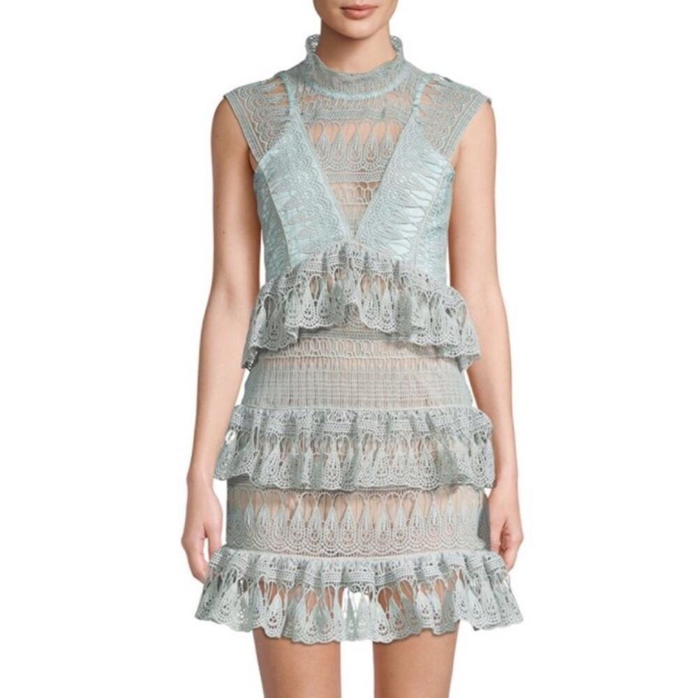 Avantlook Mint Lace Ruffle Tiered Sleeveless Dress Coquette Feminine Size Large